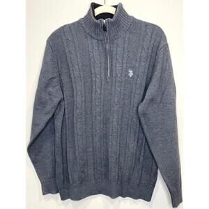 U.S. Polo Assn. Men's Charcoal Cable Knit 1/4 Zip Preppy Sweater Size L